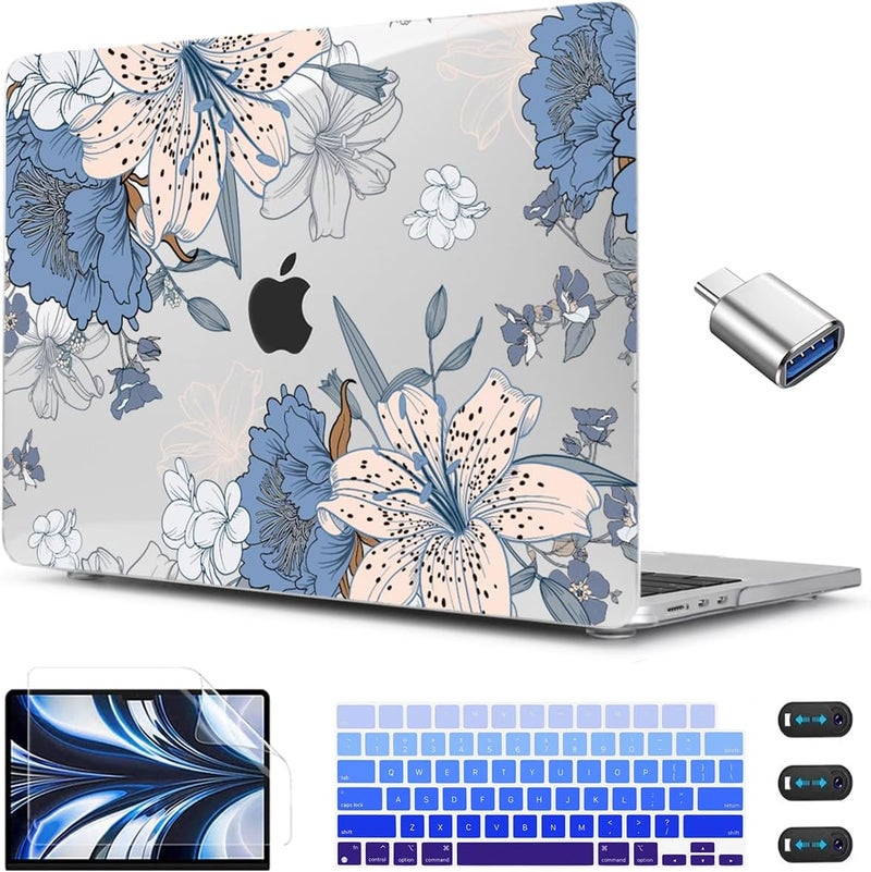 CISSOOK Compatible with MacBook Air 13.6 inch Case 2025 2024 2022 Release A3240 A3113 A2681, Lily Flowers Hard Shell Keyboard Cover Screen Protector for MacBook Air 13 inch M2 M3 M4 - Image 1